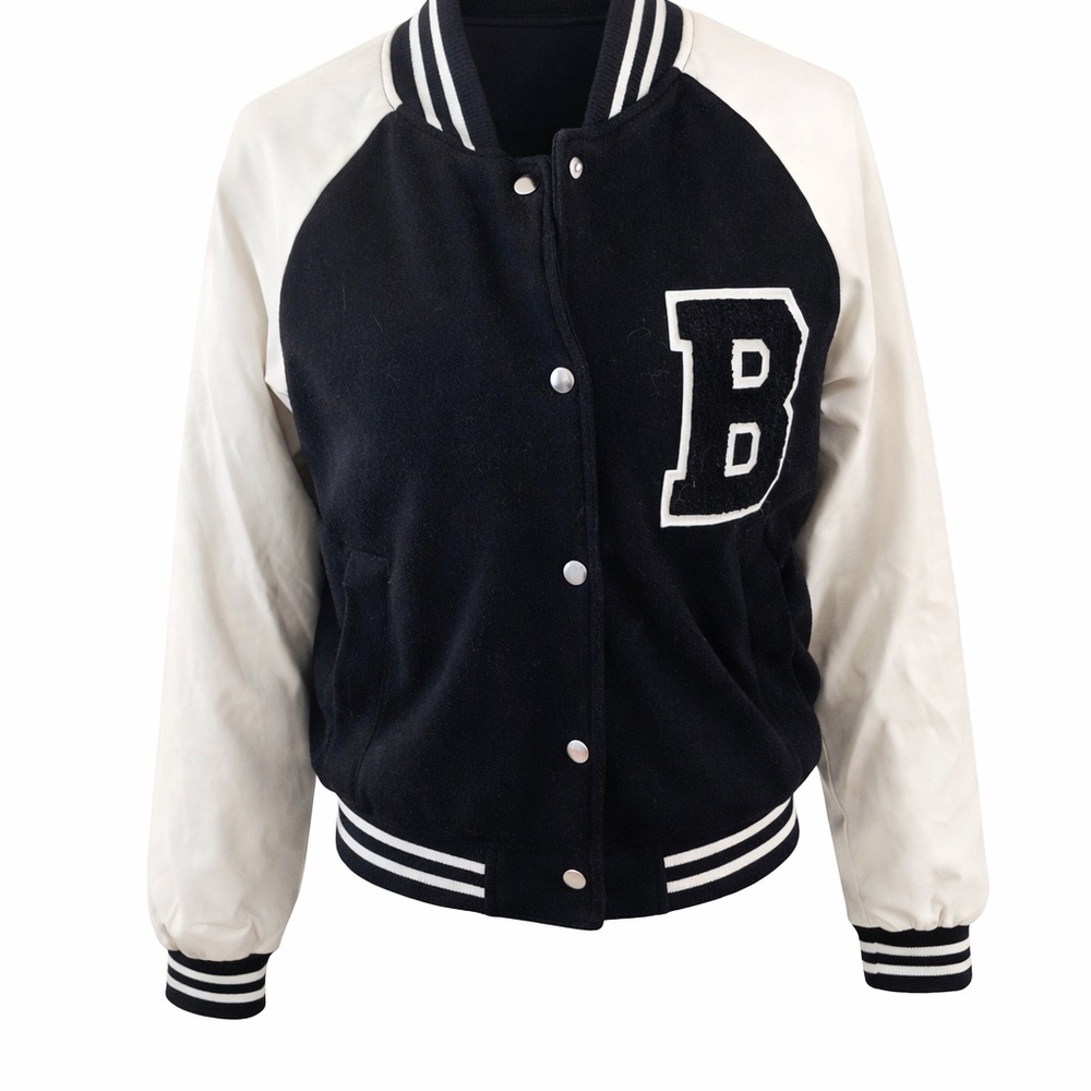 Love Tree Varsity Letterman Jacket Black White Snap Front Small